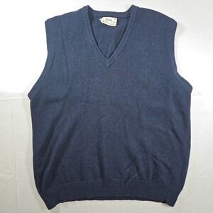 Vintage Deans of Scotland Navy Blue Wool V-Neck Sweater Vest Mens 46 Hand Knit